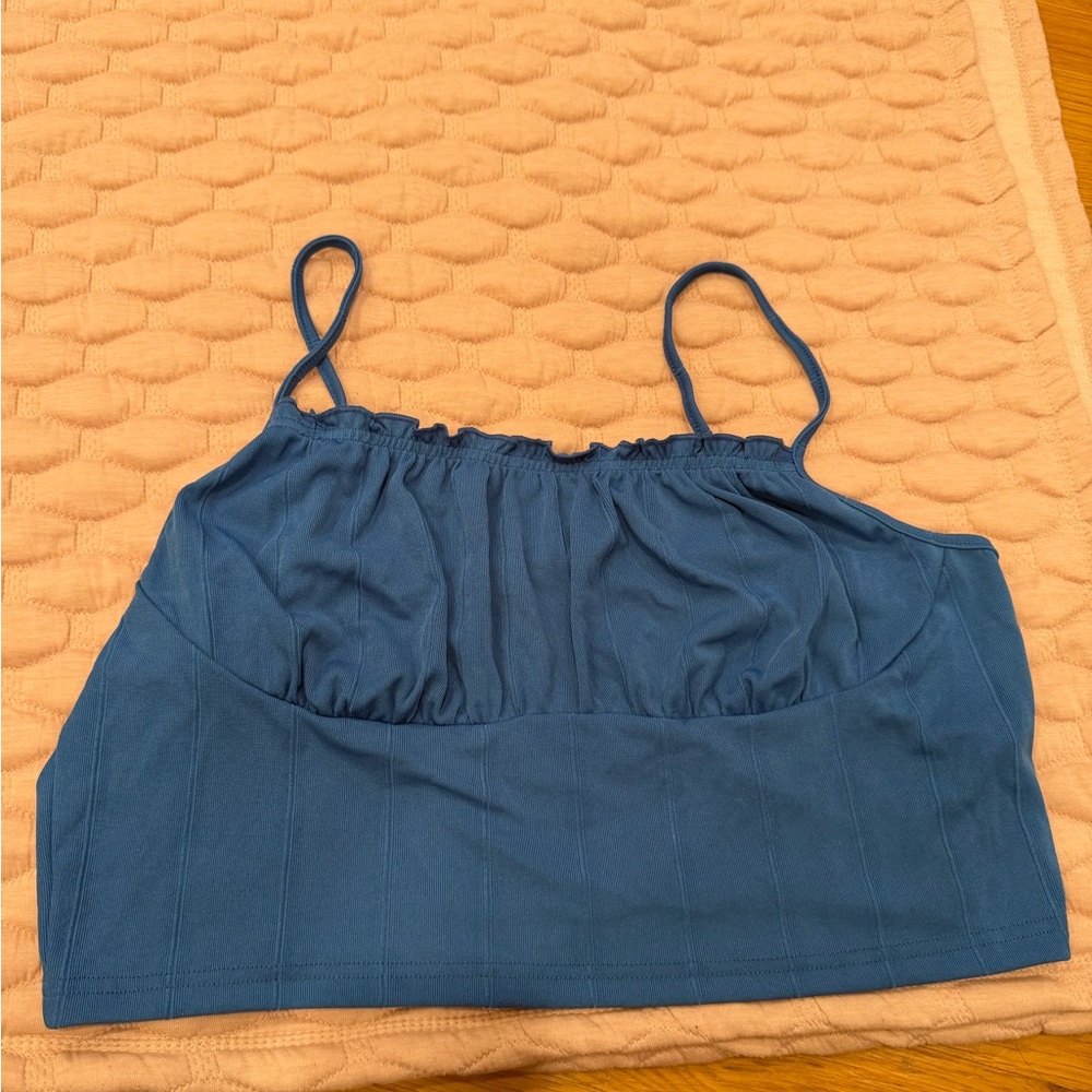 Blue Spaghetti Strap Crop Top